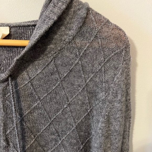 Anthropologie Moth Lace Up Diamond Weave Hooded Wool Blend Sweater Gray Small - Picture 3 of 10